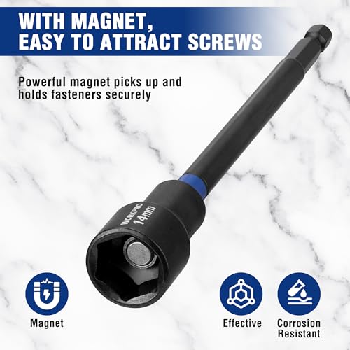 Image of WORKPRO 16-Piece Magnetic Nut Driver Set and Bit, 6 inch Long Nut Drivers, Metric & SAE Nut Drivers for Impact Drill, Long Shank Nut Driver Bits, 1 /4 inchHex Shank, Long Power Bits, PH2, with Sturdy Tool Box