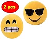 ML Pack de 2 Cojines Emoticonos Cojín Almohada Redonda Emoticon Peluche Bordado 35x35x5cm gruñon y Gafas
