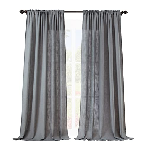 Valea Home Soft Burlap Natural Rod Pocket Window Curtain Panels for Living Room Patio Door, 52 x 108 inches, 1 Panel, Grey