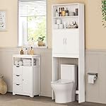 Yaheetech Over The Toilet Storage, Taller Bathroom Organizer Space-Saving Storage Cabinet with Adjustable Shelves and Double Doors, 77 in H, White - Image 4