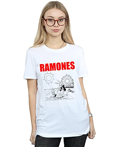 Absolute Cult Ramones Women's Rockaway Beach Boyfriend Fit T-Shirt White X-Large
