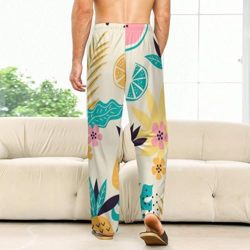 Fruit Pineapple Comfy Casual Pajama Pants,Print Drawstring Palazzo Lounge Pants Wide Leg2