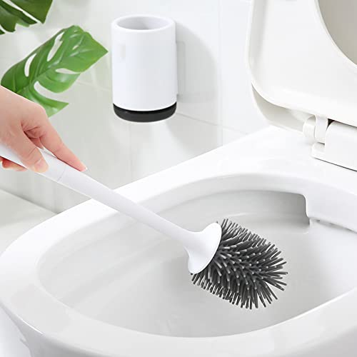 Image of Soft and Sturdy Toilet Bowl Brush and Holder Set TPR Bristles with Detachable Base for Deep Cleaning in The Bathroom