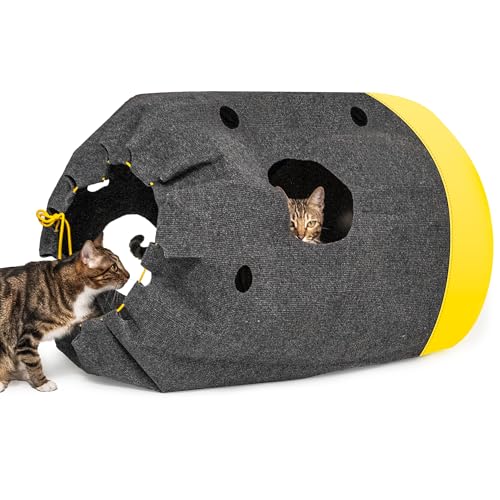 Homrich Interactive Cat Play Mat - Durable Ripple Rug for Hide and Seek, Collapsible Hole Mat, Tunnel Bag - Fun Activity Pet Training Toy