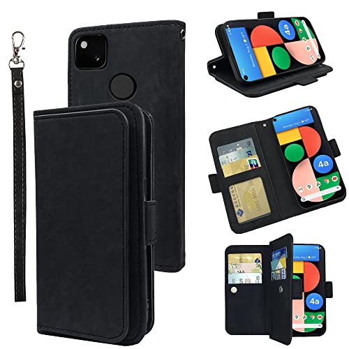 Furiet Compatible with Google Pixel 4a 5G 6.2 Wallet Case Wrist Strap Lanyard Leather Flip Card Holder Stand Cell Accessories Phone Cover for Pixel4a5G UW Pixel4a 5G Pixle a4 G5 4a5G 5XL Black