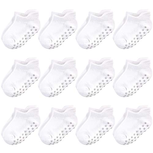 Touched by Nature Baby Organic Cotton Socks with Non-Skid Gripper for Fall Resistance, White No-Show, 6-12 Months