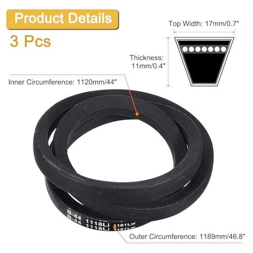 Image of uxcell 3pcs B44 Classic Wrapped V-Belt, 47 inch Outer Circ B Profile V-Belt