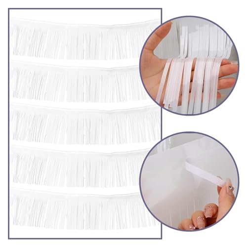 Image of 5 Pack 10 Feet White Fringe Garland Foil Fringe Garland Metallic Tinsel Streamers Fringe Backdrop Banner for Parade Floats Birthday Party Decorations Halloween Christmas Decoration (White)