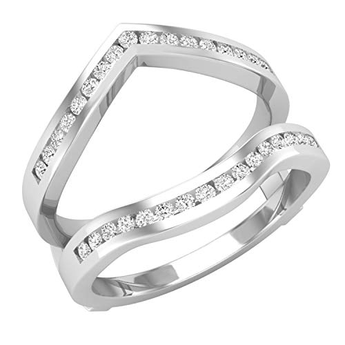 Dazzlingrock Collection 0.30 Carat (ctw) Round White Diamond Ladies Anniversary Wedding Band Enhancer Guard Double Ring 1/3 CT, Sterling Silver, Size 7.5