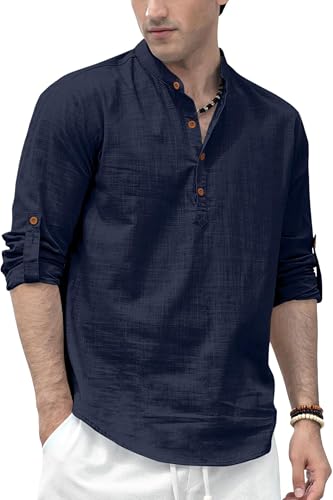 Image of Zombom Men's Solid Cotton Polyester Blend Straight Kurta Shirt, Regular Fit Full Sleeve Short Kurta Shirt