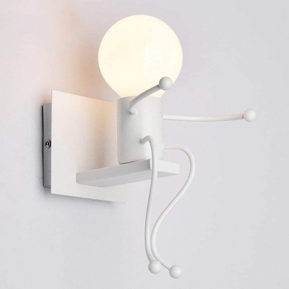Humanoide LED Lámpara de Pared Creatividad, Robot Luz de Pared Hierro E27,Aplique de metal industrial Art Deco Sencillez Estilo, Para Niño Dormitorio, Cocina, Restaurante, Blanco