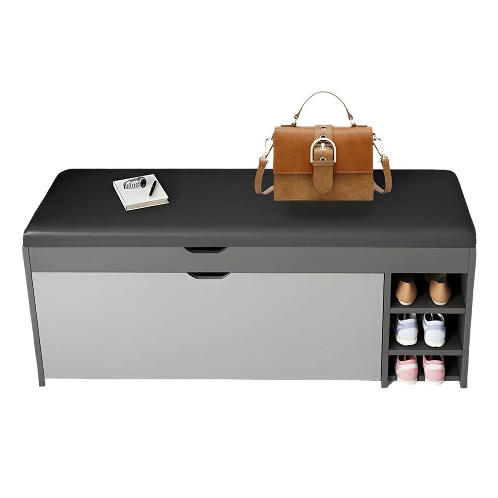 Banc à chaussures entrée 80cm AIZYR avec coffre de rangement