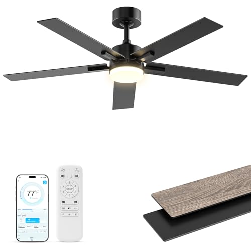 Image of Obabala Ceiling Fan with Light 60 Inch, DC Motor Ceiling Fan with Remote and APP Control, Dimmable LED Color Changing, Reversible Quiet Fan for Bedroom Living Room Indoor Outdoor, Modern
