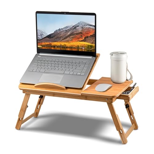 Holdfiturn Bamboo Laptop Bed Table with Drawer