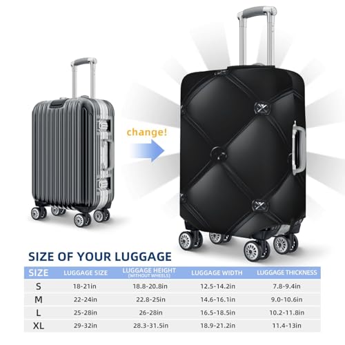 Black Fabric Texture Diamond Buttons Elastic Travel Luggage Covers Dustproof Scratch-Resistant Suitcase Protector Fit 22-24 Inch4