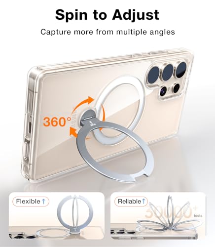 Image of TORRAS 360 Spin Magnetic Stand for Samsung Galaxy S25 Ultra Case, Fit for Magsafe, Military Grade Slim Hard PC Protective S25 Ultra Clear Case with Kickstand & Ring Holder, Ostand Spin, Clear