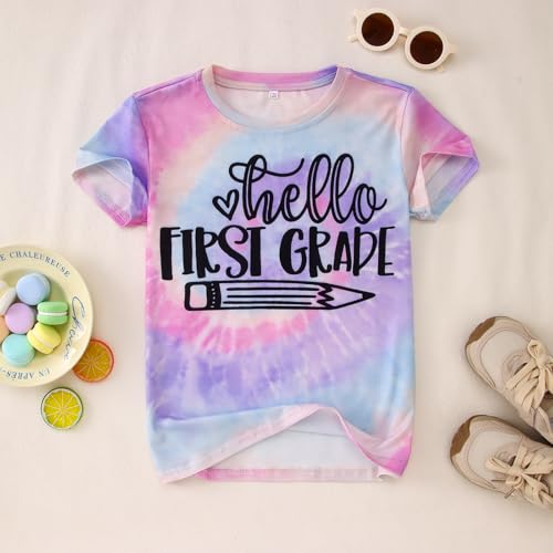 Image of KEKEMI Kid Girls First Day of School Shirt Hello Kindergarten First /Second /Third Grade Tshirt Back to School Tees Tops 4-10Y
