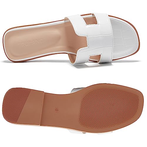 TRULAND H Strap Flat Slide Sandals for Women - Cute Fashion Open Square Toe Summer Dressy Sandals4