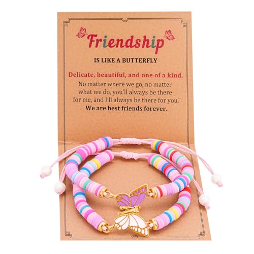 ViEinkaufen 2 Pcs Friendship Bracelet Kids Matching Butterfly Bff Bracelets Adjustable for Girls Kids Sisters Best Friends (Purple/Pink)