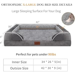 Waterproof orthopedic foam dog beds for extra large dogs xl dog bed with bolster washable dog bed sofa pet bed with removable cover non slip bottomx largegrey  urban country home decor