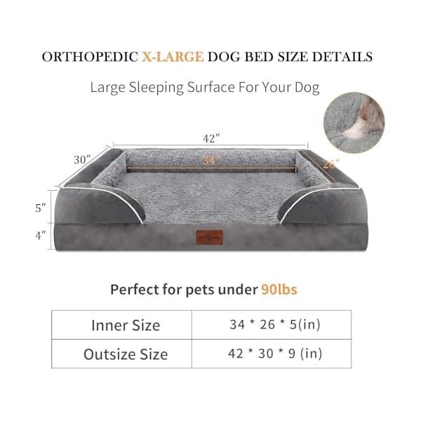 Waterproof orthopedic foam dog beds for extra large dogs xl dog bed with bolster washable dog bed sofa pet bed with removable cover non slip bottomx largegrey  urban country home decor