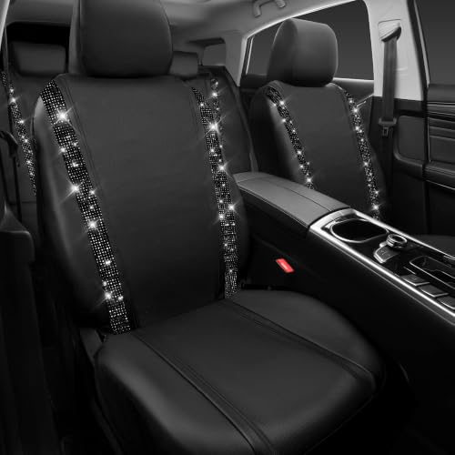 Image of CAR PASS Bling Diamond Leather Car Seat Covers 8 Seats 3 Rows,All Black