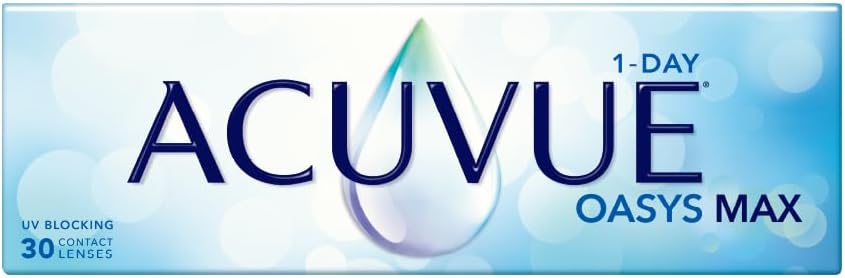 ACUVUE OASYS MAX 1-Day, lenti a contatto giornaliere; Comfort tutto il giorno e visione nitida, filtrano la maggior parte della luce blu-viola;-4.50 diottrie; BC 9.0; DIA 14.30; 30 lenti