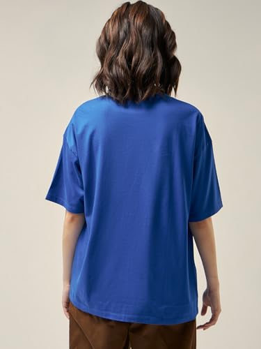 Image of Bewakoof Women's Solid Oversized Fit Half Sleeve Round Neck Cotton Jersey T-Shirt
