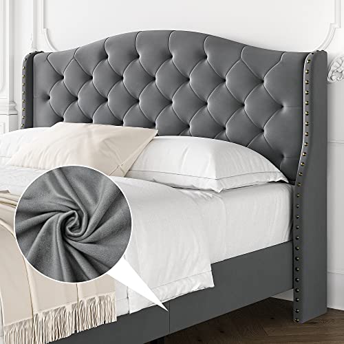 Idealhouse Modern Upholstered Queen Bed Frame,Button Tufted Headboard And Footboard Design Solid Wooden Slat Support Easy Assembly,Grey (Queen) #TOP5