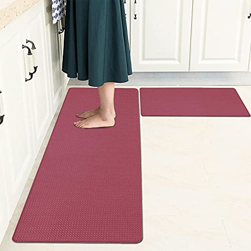 Pauwer Anti Fatigue Kitchen Rug Set 2 Piece Thick Cushioned Kitchen Floor Mats Heavy Duty Comfort Standing Mat Waterproof Non Slip Kitchen Runner Rug
