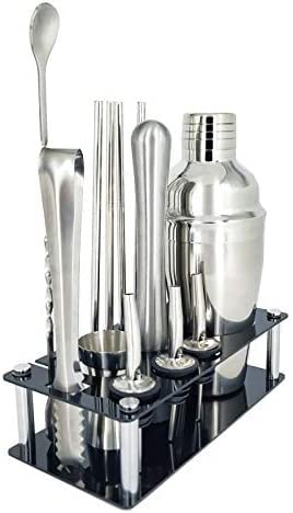 Generic 13Pcs Set Premium Barware Set Barre en Acier Inoxydable Cocktail Shaker Set Barman Kit Shakers Bar Outils avec Support à vin