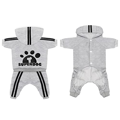 Lontepet Dog Hoodie 4 Legs Jumpsuit For Small Dogs Puppy Clothes Dog Pullover Sweatshirt Cotton Doggie Winter Coat Cat Apparel (X-Small, Grey) #TOP1