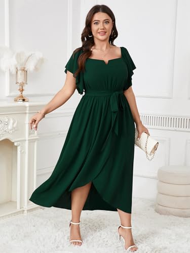 Image of SHESTARR Women's Plus Size Maxi Dress Short Sleeve Square Neck Flowy A Line Wedding Guest Cocktail Long Dress