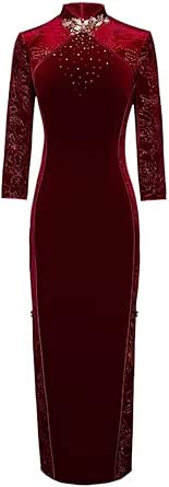 Amazon.com: Cheongsam Velvet Wedding Dress Split Sexy Pencil Vintage ...