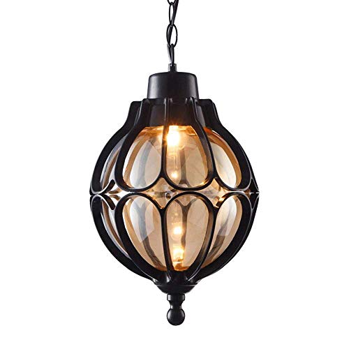 Luminaire suspendu plafond noir aluminium moulé sous pression E27Chaîne lampe suspendue étanche extérieure ajustable Globe Suspension Lanterne Boulepavillon méditerranéenVilla[Classe énergétique A+++]