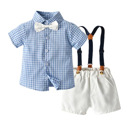 Image of Volunboy Baby Boy Formal Short Set Toddler Summer Gentleman Outfit Kid Short Sleeve Bowtie Shirt Suspender Shorts Suit