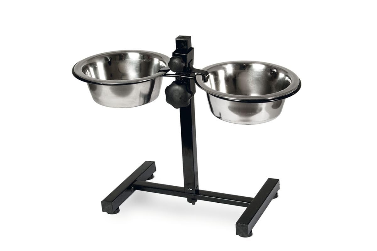 Karlie Dog Feeder Bowl Stand with Stainless Steel Bowls, Modern, Silver, 2 x 810 ml