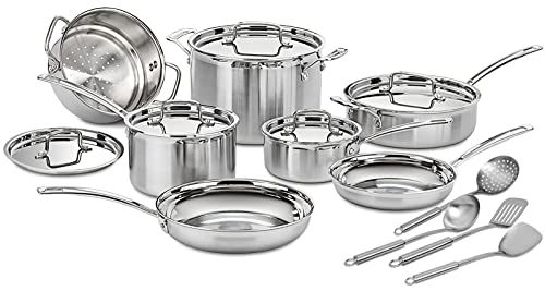 Anyfish Stainless Steel Cookware, 16PC Cookware Set Includes Saucepans, Skillets, Stockpot, Saute Pan, Steamer and Lids, Pots and Pans Set Dishwasher-safe 16 Pieces without Plastic - Silver