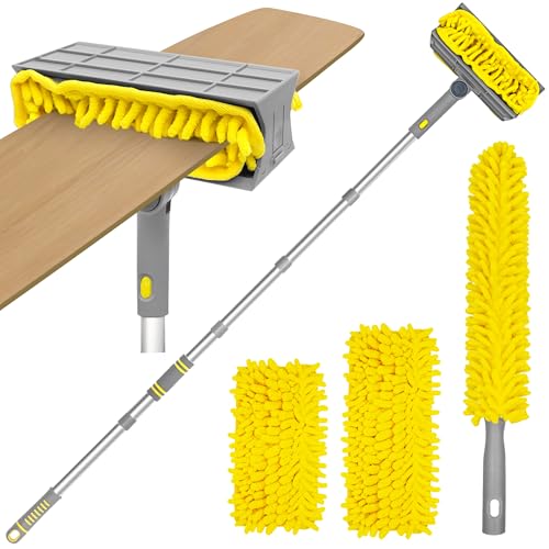 TidyBliss Plumero Telescopico 196 cm, Atrapapolvo Extensible Limpiador de Ventilador de Techo, Reutilizable Chenille Fregona para Rodapié Paredes Suelo Persianas Telarañas
