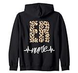 ER Nurse Leopard Print Heartbeat Pattern Zip Hoodie
