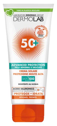 Dermolab - Crema Solare Viso e Corpo, Protezione Alta SPF 50+, per Pelli Chiare e Delicate, Contrasta Invecchiamento Cutaneo e Raggi UVA, Resistente all'Acqua, Dermatologicamente Testato, 200ml