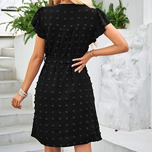 Lnmuld Dress For Women Elegant Casual Women Summer Dress Short Sleeve Elegant Dress A Line Mini Dress Tank Top Dress Fashion Black #TOP4
