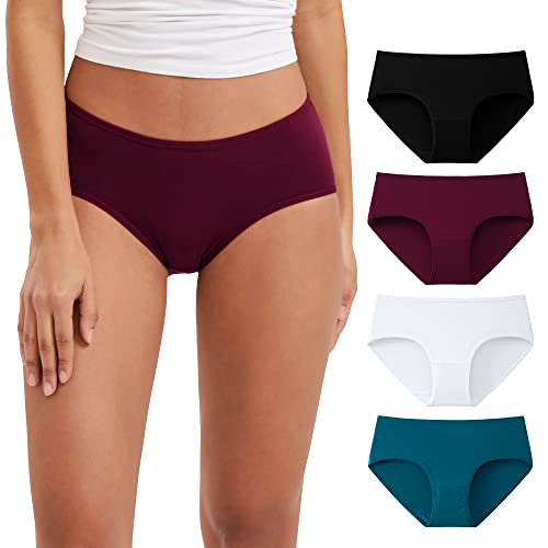 INNERSY Womens Knickers Basic Cotton Panties Ladies Sports Underwear Female Briefs Pack of 4 (XS, Black/White/Blue/Burgundy)