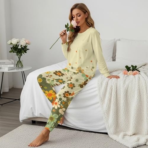 Image of Women's Pajamas Set Soft 2 Piece Loungewear Long Sleeve Pj Set Matching Sleepwear with Pockets for Women Plus Size