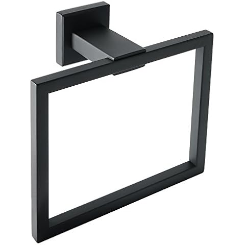 Sayayo Black Towel Rail Hand Towel Holder Towel Ring Wall Mounted for Bathroom Kitchen, SUS304 Stainless Steel Modern Square Design, EGK8009-B Cover