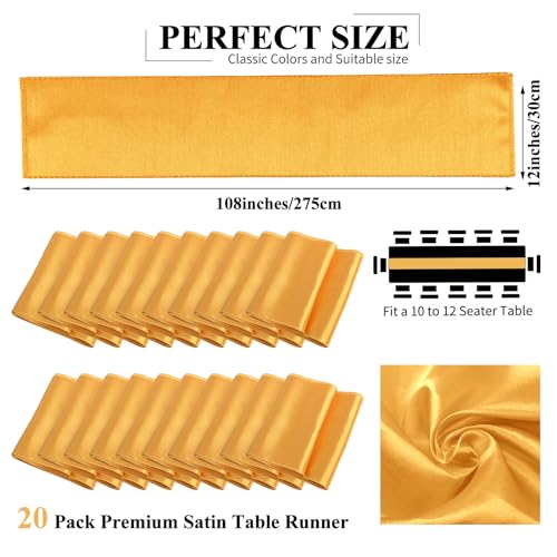 LOKUME 20 Pack Gold Satin Table Runner,12 x 108 inch Long Premium Smooth Gold Table Runners for Wedding, Banquets, Birthday, Party, Engagements,Table Runners fit Rectangle and Round Table by LOKUME - Image 2