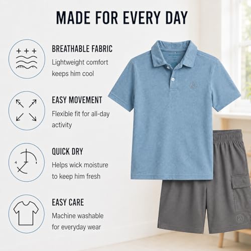 Image of AEROPOSTALE Boys Shorts Set 2 Piece Polo Shirt and Matching Shorts | Structured Collar, Two-Button Placket, Embroidered Logo Detail, Short Sleeve Design