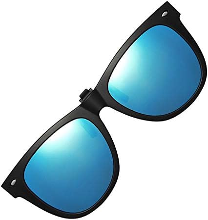 Clip-on Sunglasses Polarized Lens Unisex With Metal Flip Up For Driving, Outdoor Sports & Holidays (ROUND - BLUE)
