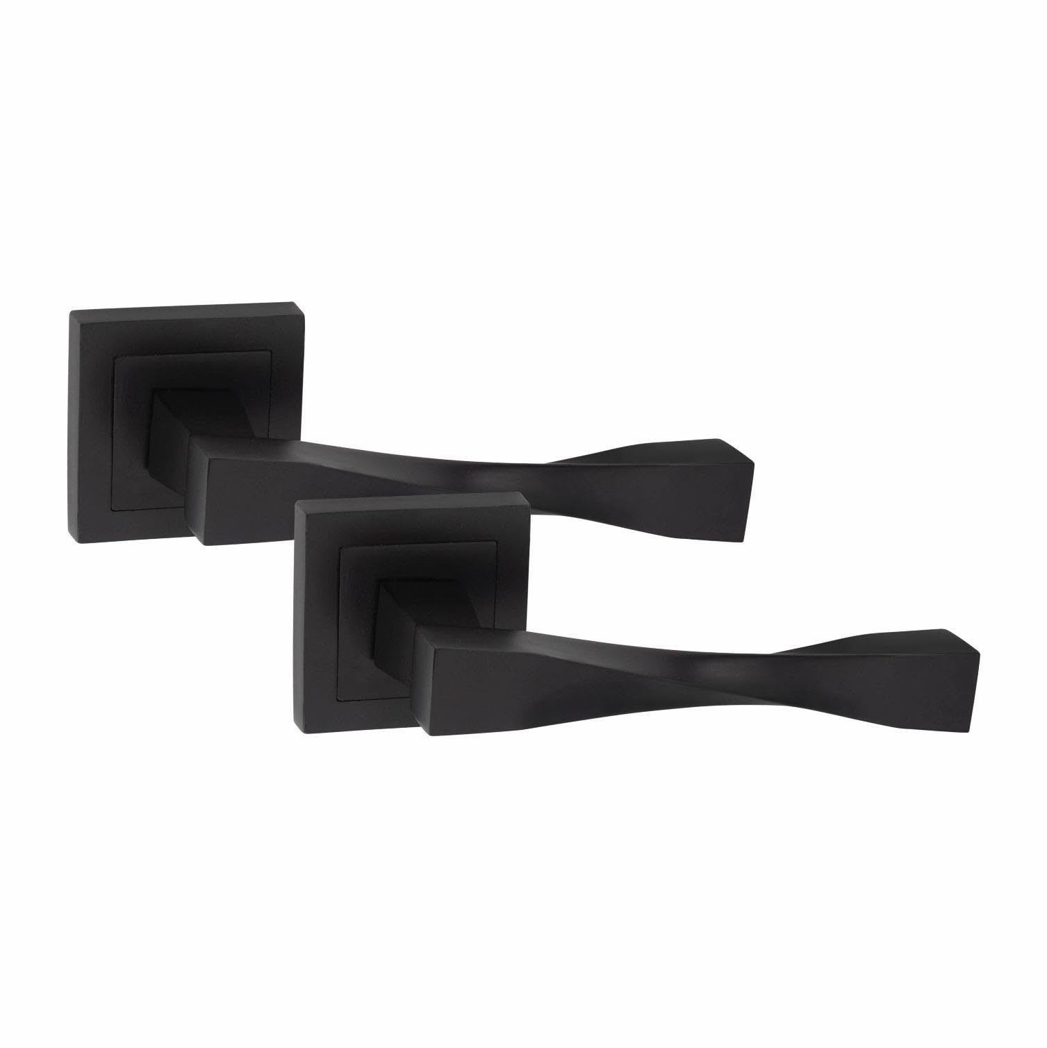 Golden Grace Straight Astrid Premium Matt Black Square Rose Door Handle Set