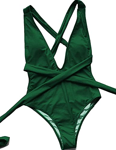 KBREAUR Women Sexy One Piece Bandage Swimsuit Swimwear Monokini Backless Bathing Suit M Green, Green, M